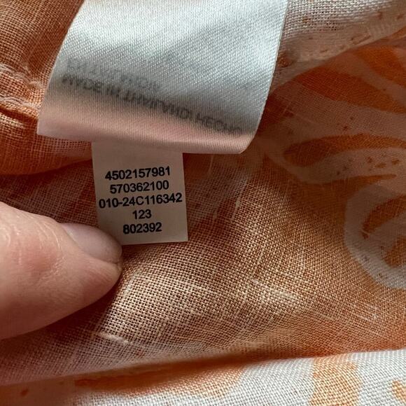 Chico’s Woman’s Orange White Linen Scroll Button Down 3/4 Sleeve Shirt- Size 3 - Picture 5 of 12